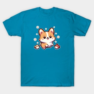 Cute Corgi, Daisies, and Tiny Birds T-Shirt